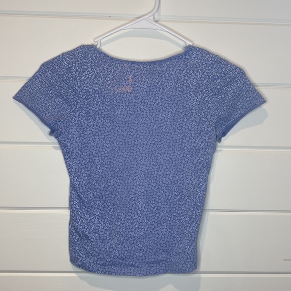 Floral Blue White Open Short Sleeve Crop Top | Brandy Melville | One Size - Picture 3 of 6
